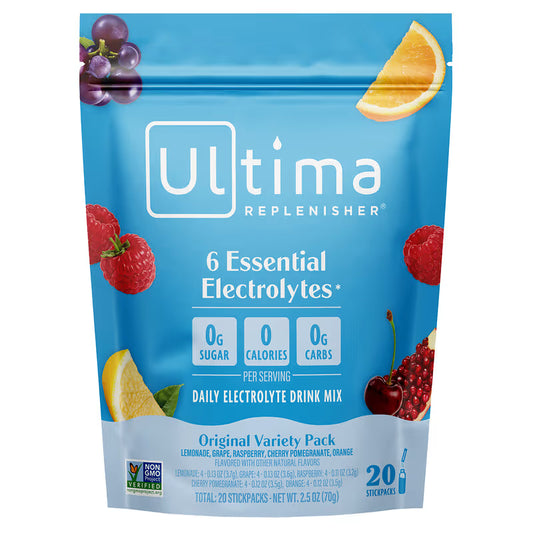 Ultima Replenisher, 6 Essential Electrolytes, Daily Electrolyte Drink Mix, Original Variety Pack, 20 Stickpacks, 2.5 Oz (70 G)